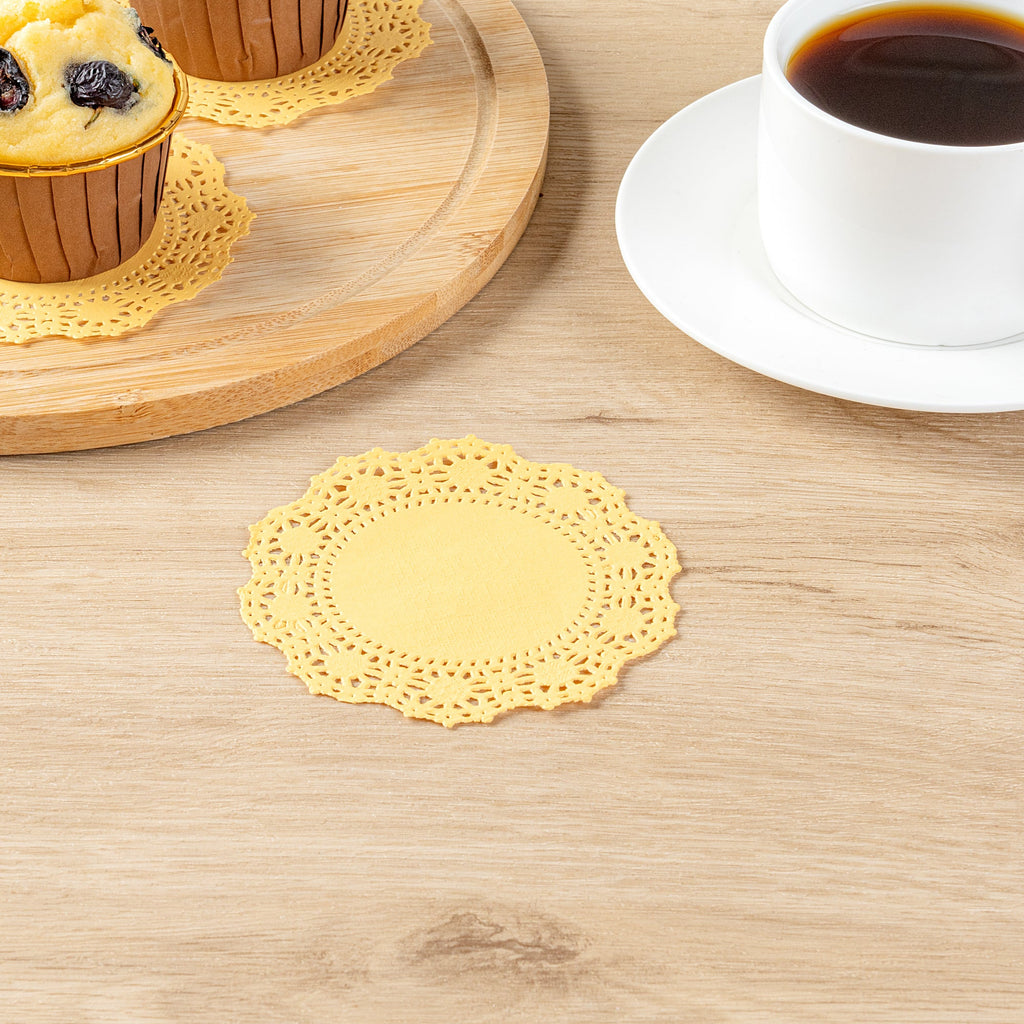 Pastry Tek Round Orange Paper Doilies - Lace - 4" x 4" - 4000 count box
