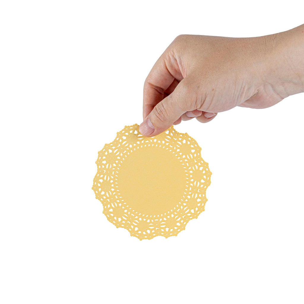 Pastry Tek Round Orange Paper Doilies - Lace - 4" x 4" - 100 count box
