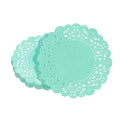 Pastry Tek Round Teal Paper Doilies - Lace - 4" x 4" - 100 count box
