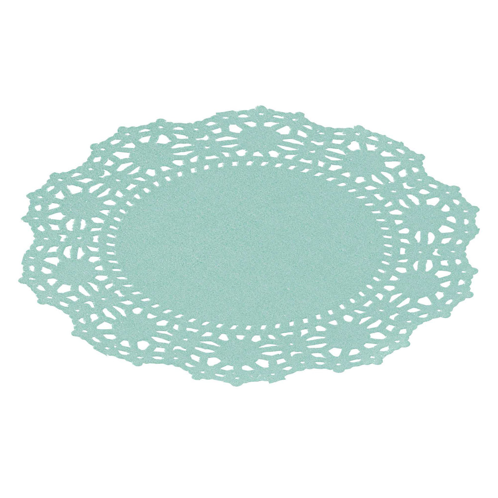 Pastry Tek Round Teal Paper Doilies - Lace - 4" x 4" - 4000 count box