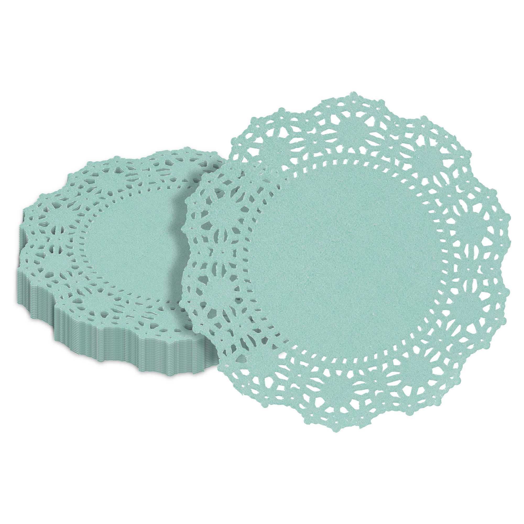 Pastry Tek Round Teal Paper Doilies - Lace - 4" x 4" - 4000 count box