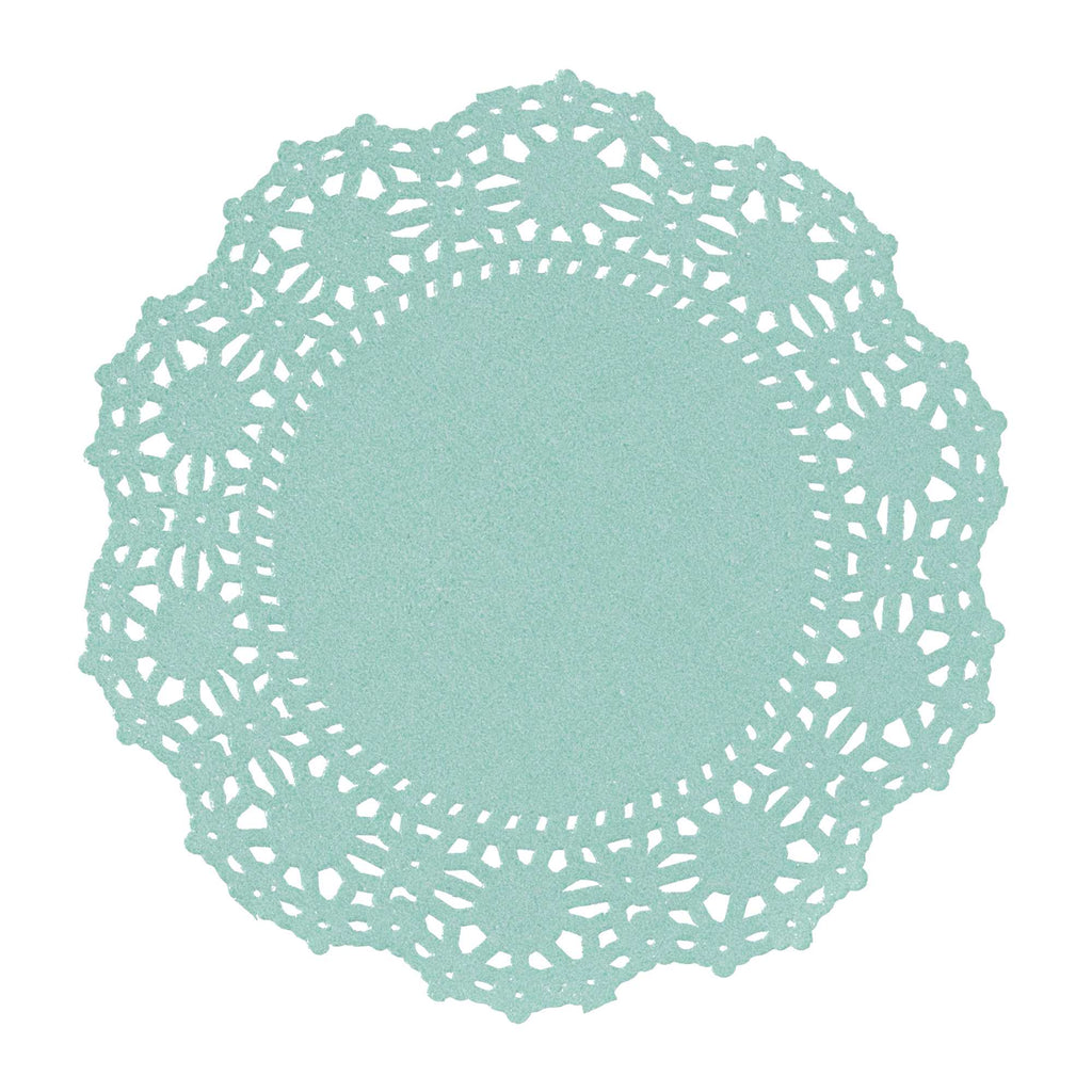 Pastry Tek Round Teal Paper Doilies - Lace - 4" x 4" - 4000 count box