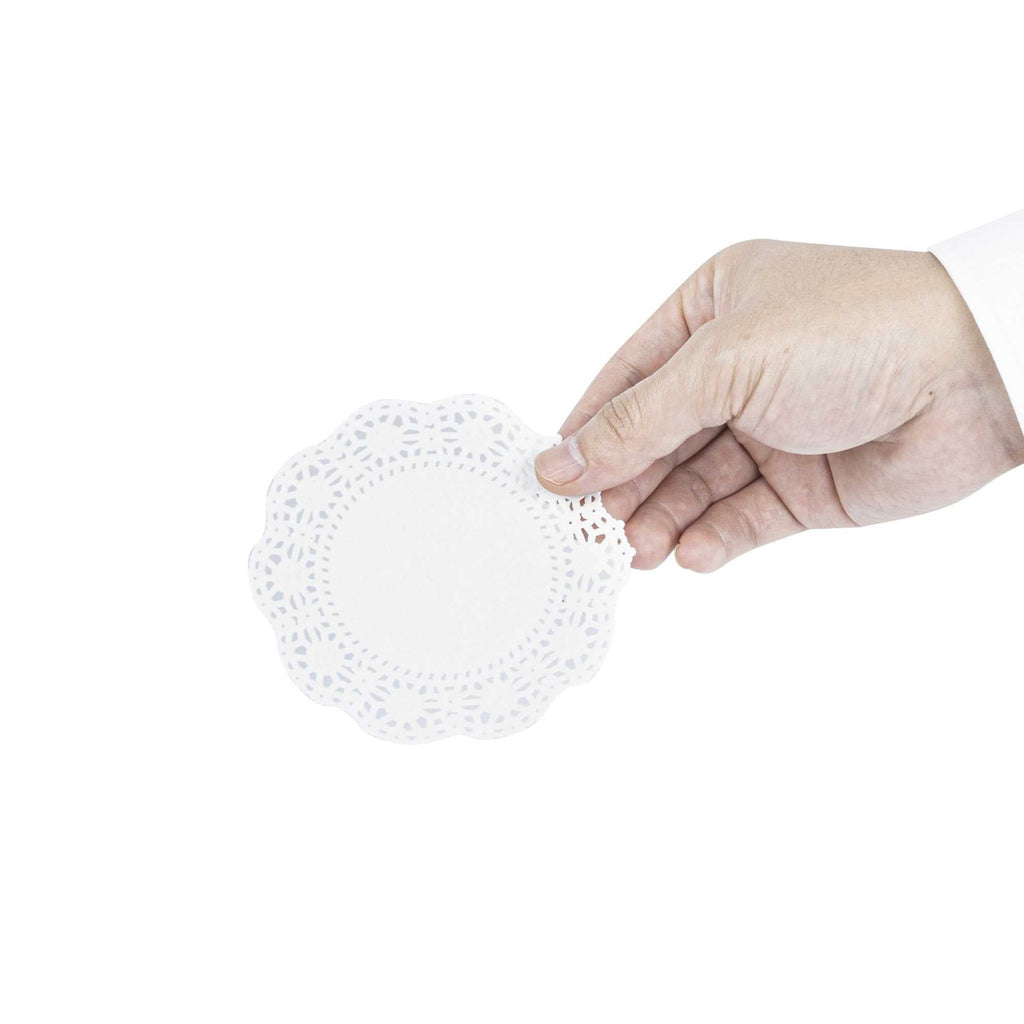 Pastry Tek Round White Paper Doilies - Lace - 4" x 4" - 4000 count box