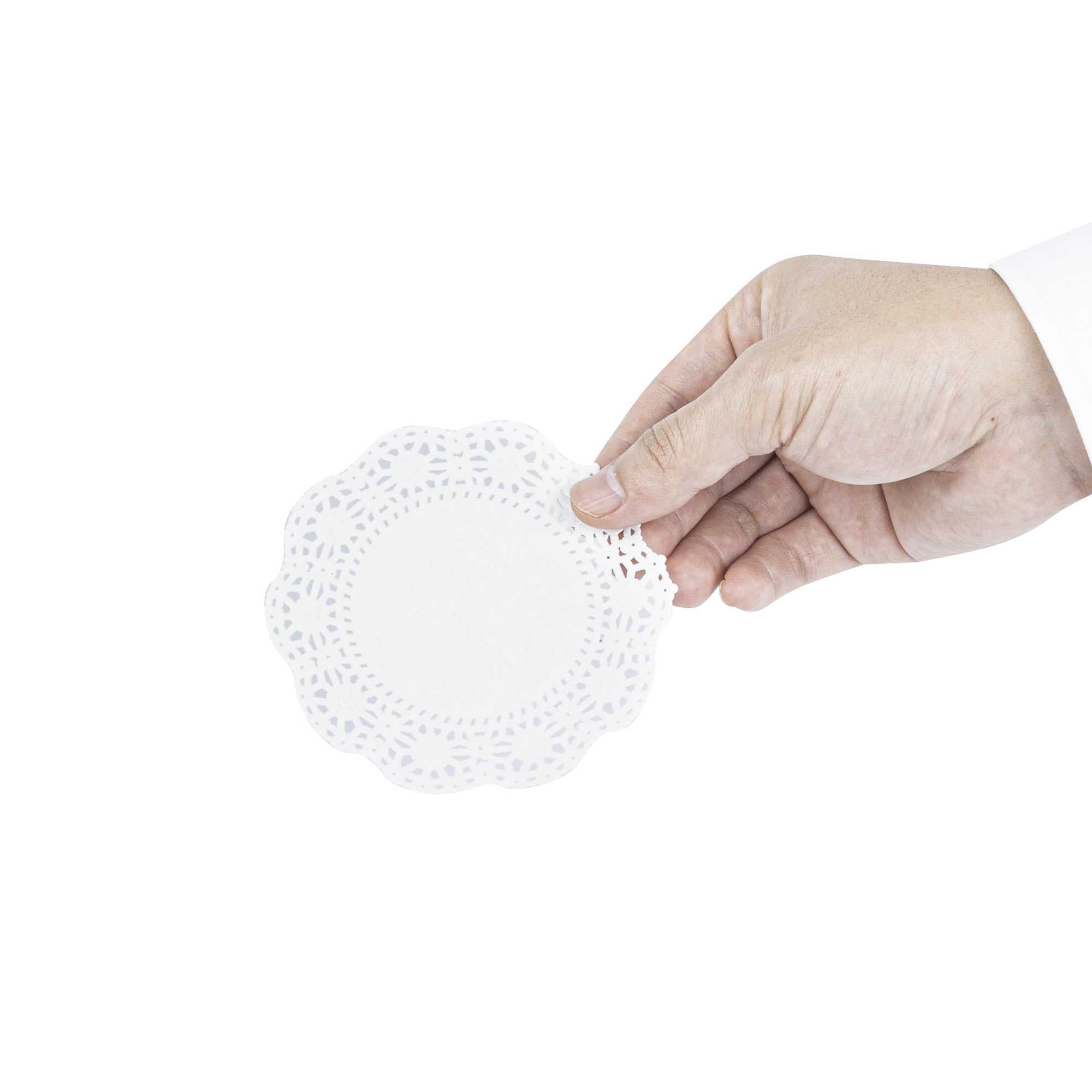 Pastry Tek Round White Paper Doilies - Lace - 4" x 4" - 4000 count box