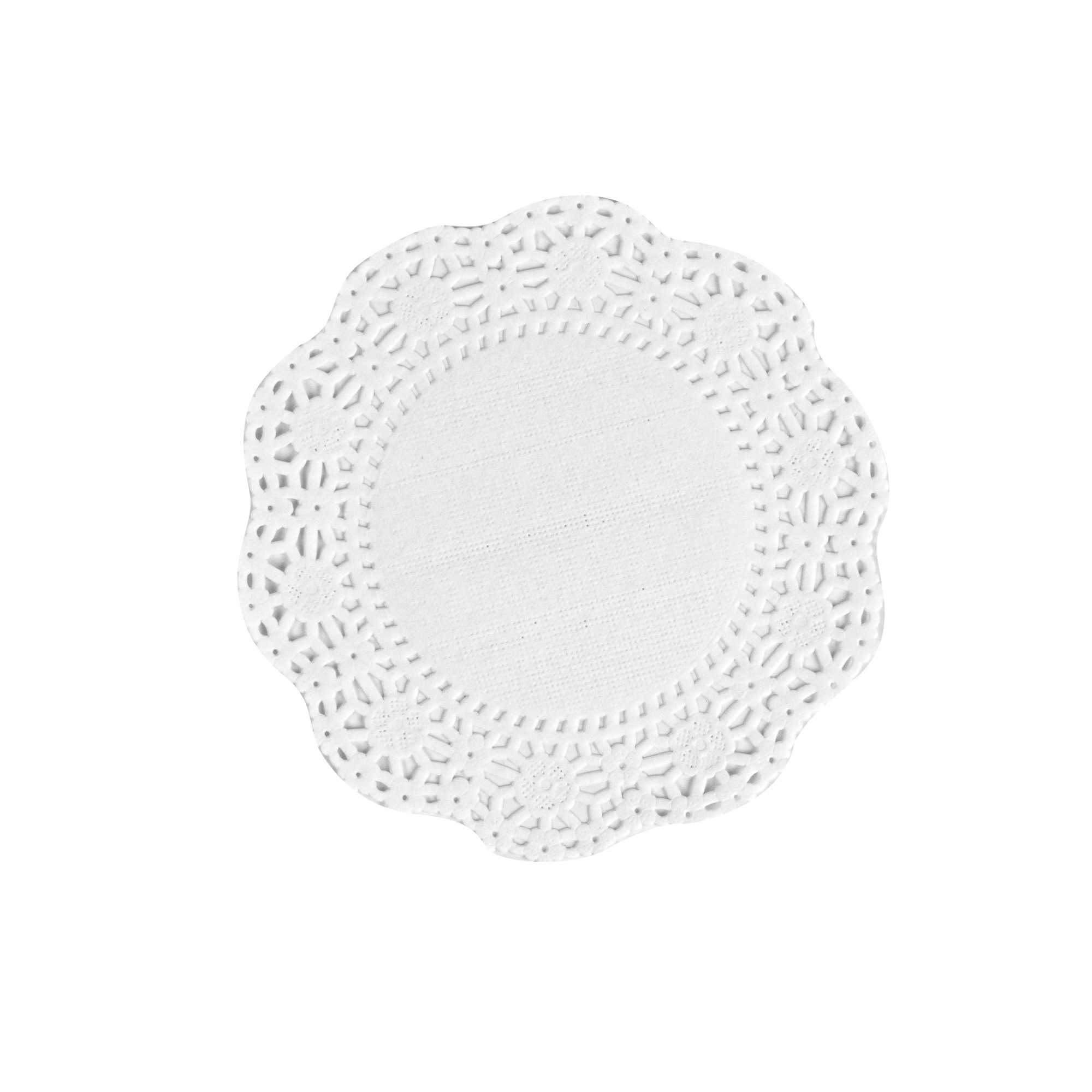 Pastry Tek Round White Paper Doilies - Lace - 4" x 4" - 4000 count box