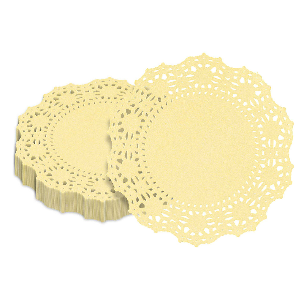 Pastry Tek Round Yellow Paper Doilies - Lace - 4" x 4" - 4000 count box