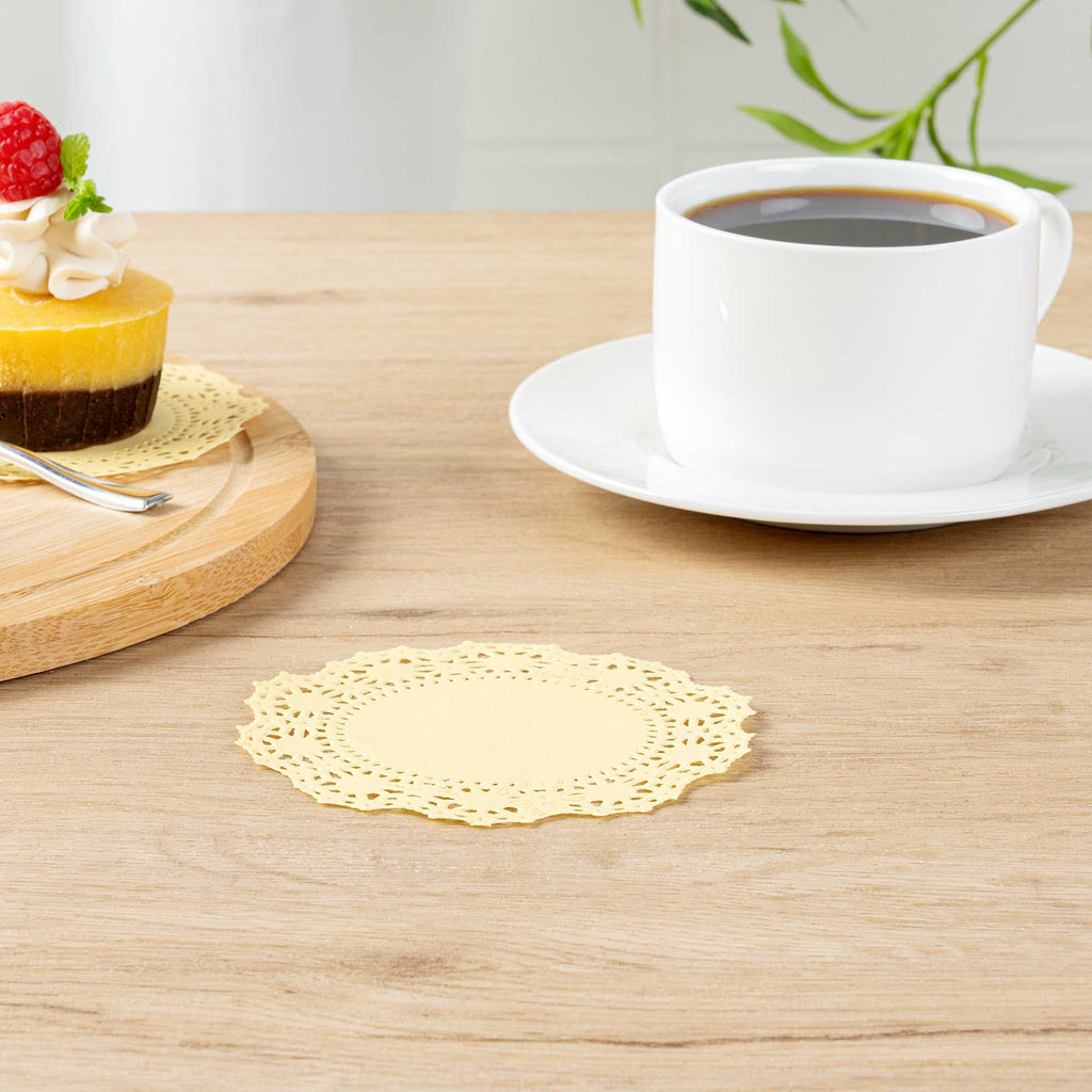 Pastry Tek Round Yellow Paper Doilies - Lace - 4" x 4" - 4000 count box