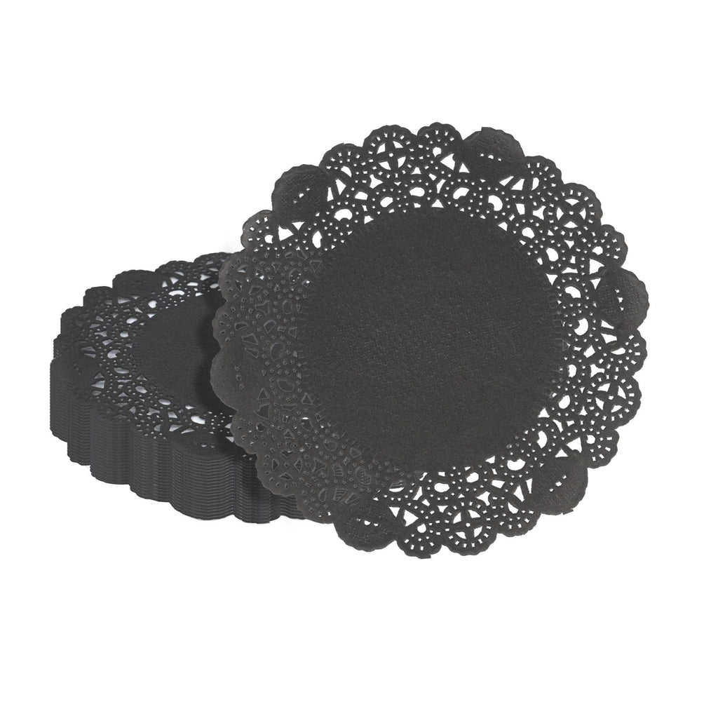 Pastry Tek Round Black Paper Doilies - Lace - 6" x 6" - 100 count box
