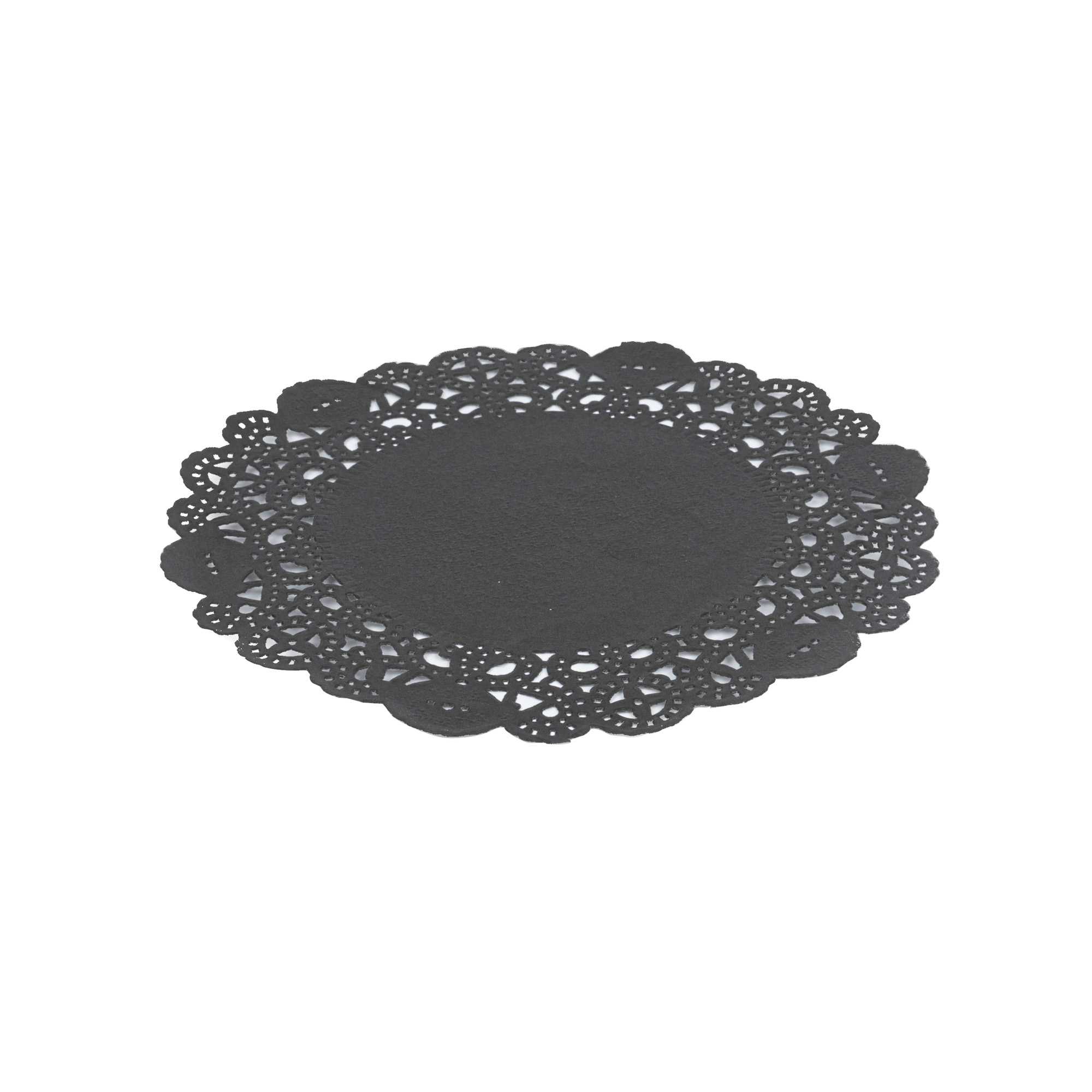 Pastry Tek Round Black Paper Doilies - Lace - 6" x 6" - 4000 count box