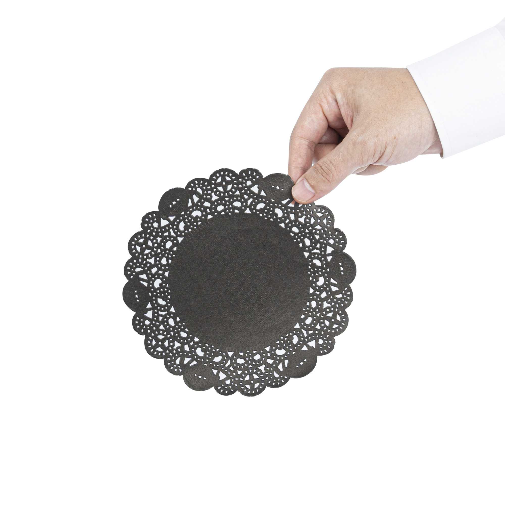 Pastry Tek Round Black Paper Doilies - Lace - 6" x 6" - 4000 count box