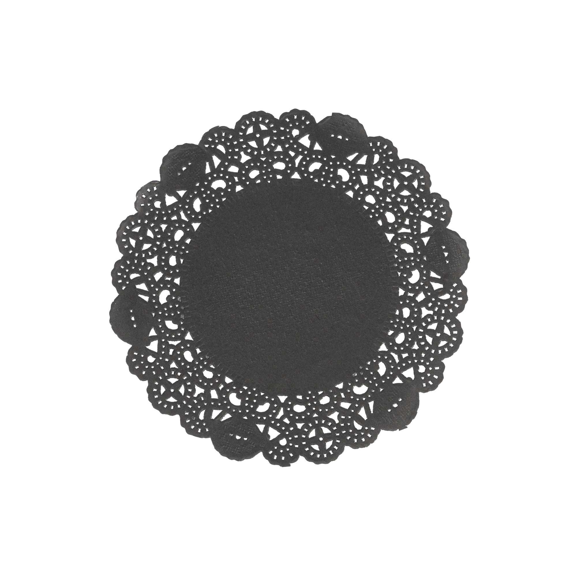 Pastry Tek Round Black Paper Doilies - Lace - 6" x 6" - 4000 count box