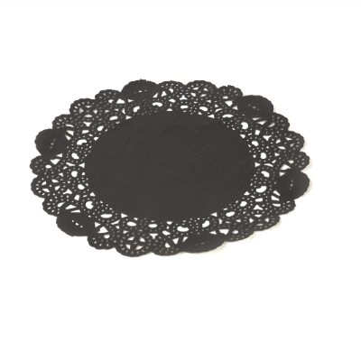 Pastry Tek Round Black Paper Doilies - Lace - 6" x 6" - 100 count box