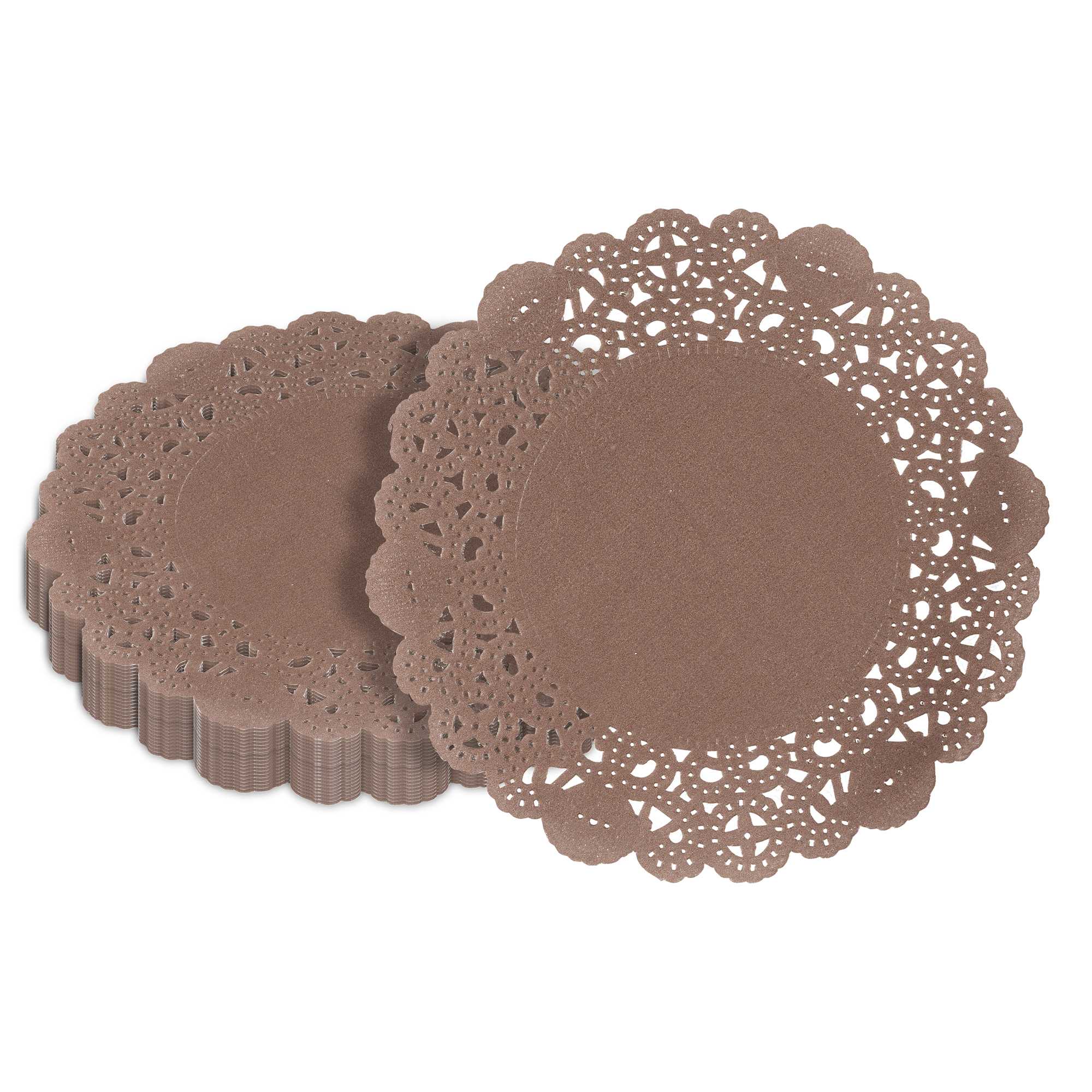 Pastry Tek Round Brown Paper Doilies - Lace - 6" x 6" - 4000 count box