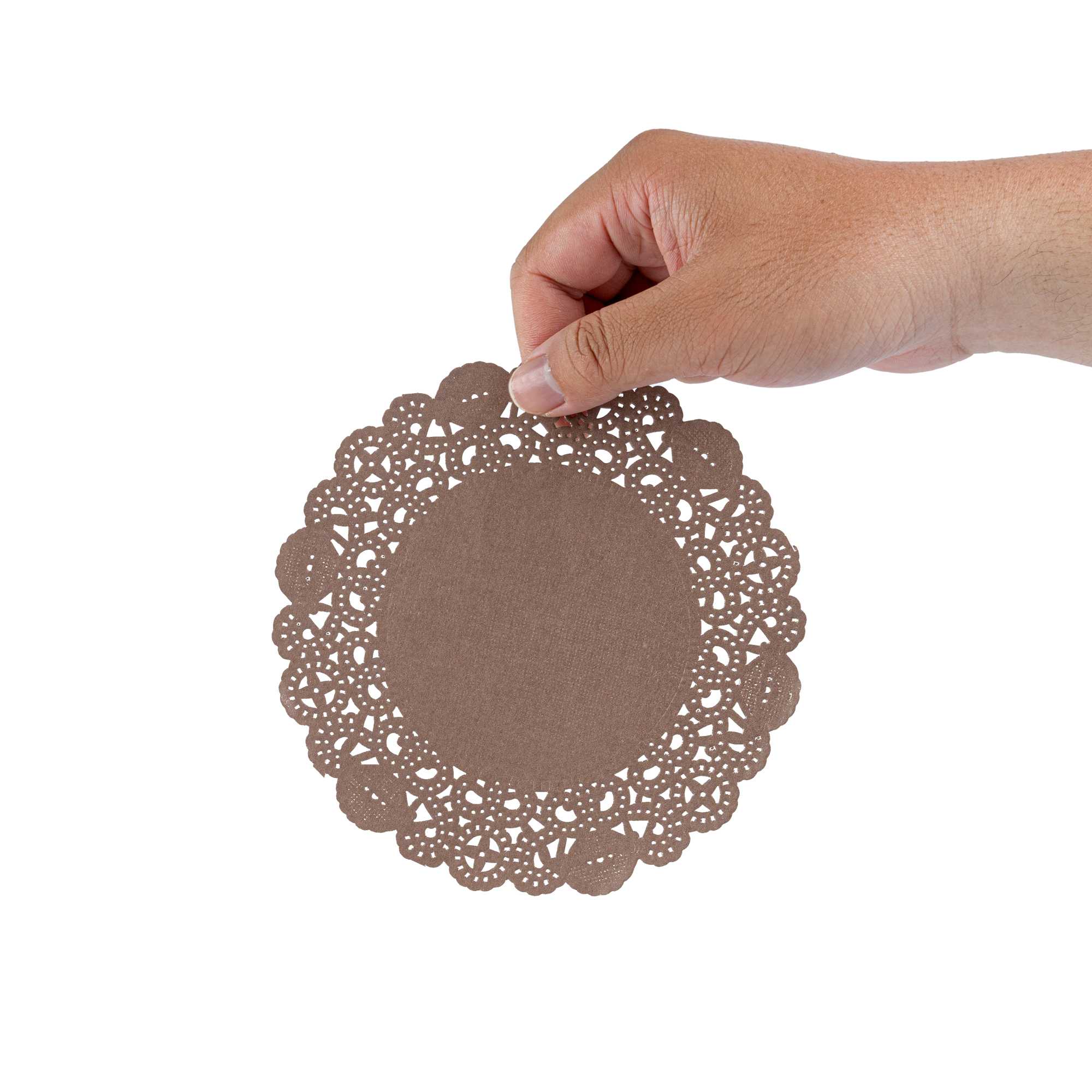 Pastry Tek Round Brown Paper Doilies - Lace - 6" x 6" - 4000 count box