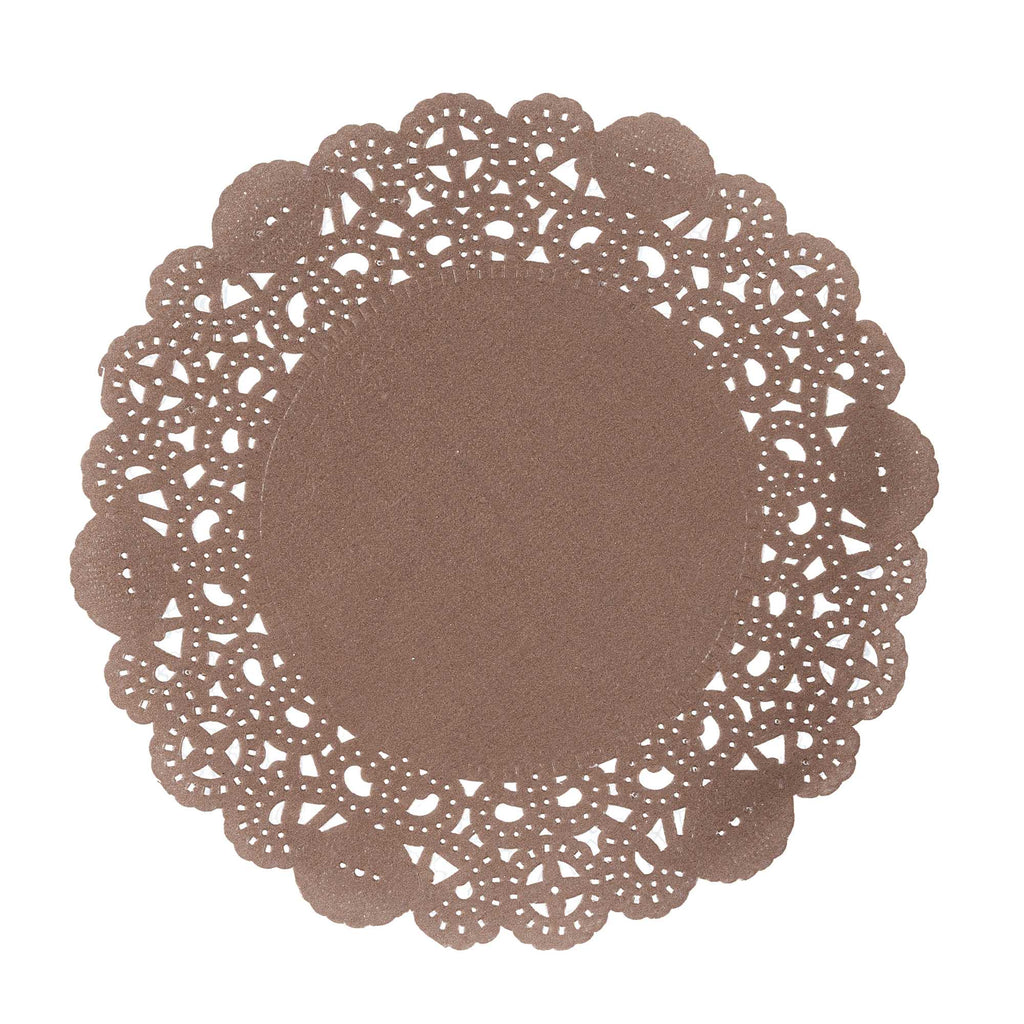 Pastry Tek Round Brown Paper Doilies - Lace - 6" x 6" - 4000 count box