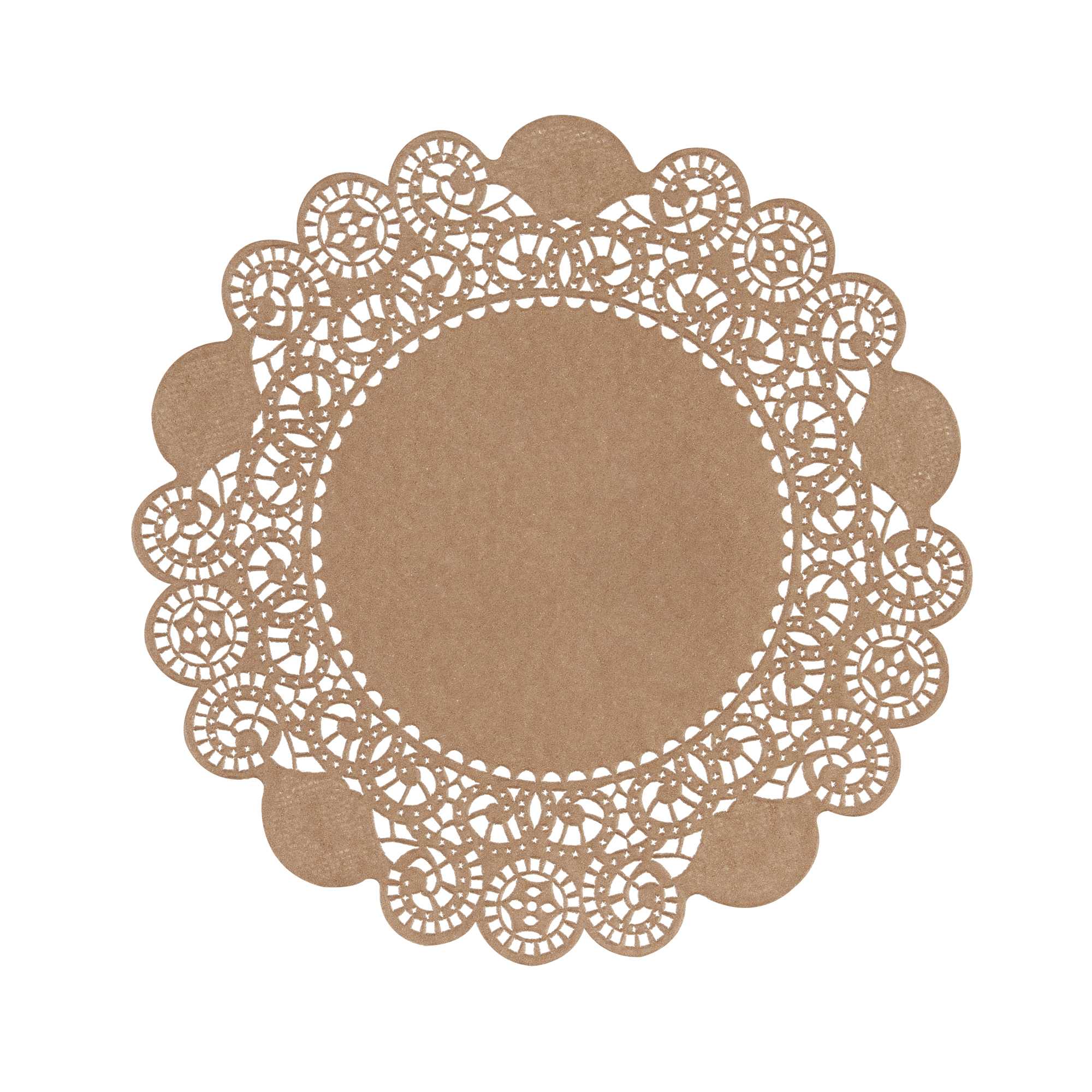 Pastry Tek Round Brown Paper Doilies - Lace - 6" x 6" - 100 count box