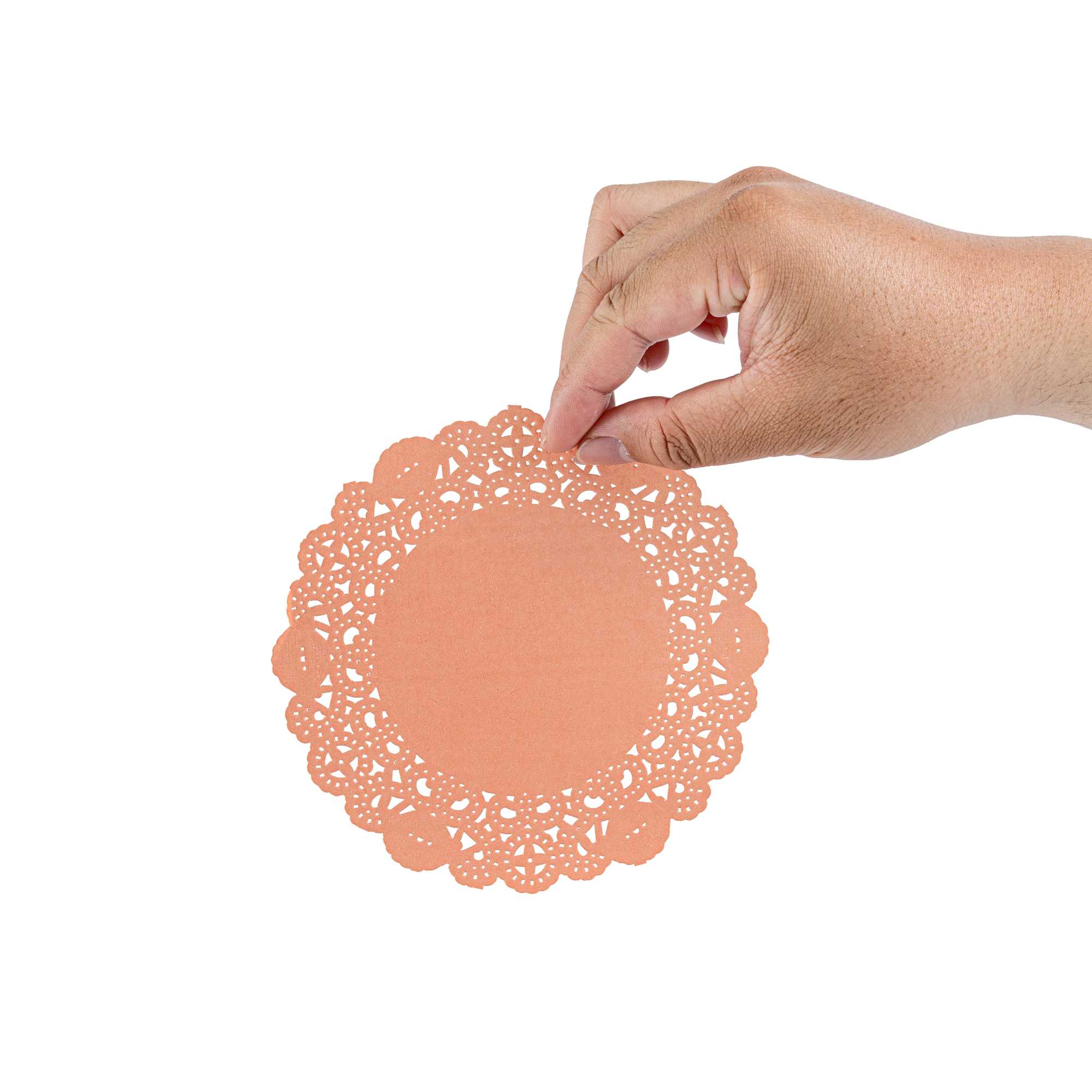 Pastry Tek Round Coral Paper Doilies - Lace - 6" x 6" - 4000 count box