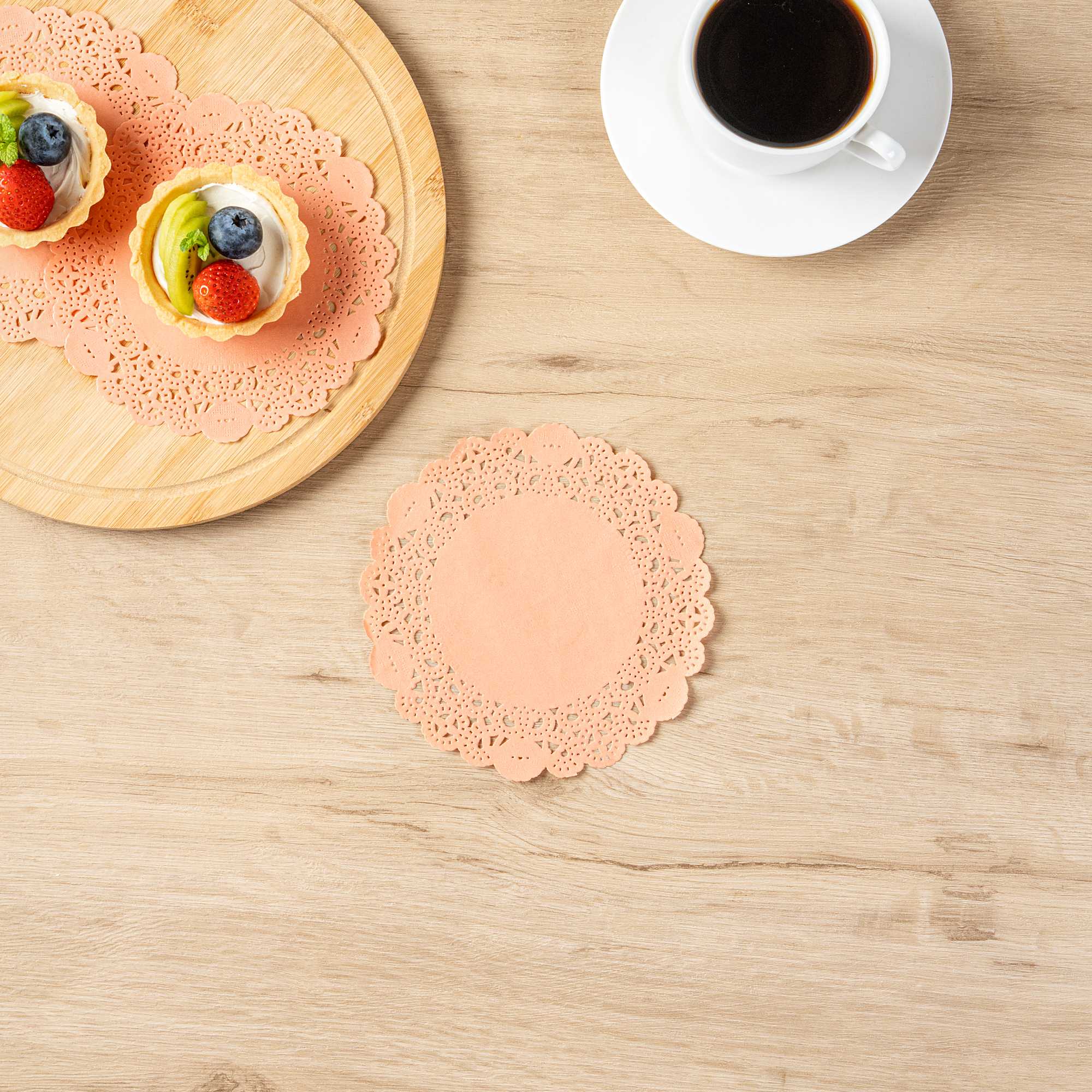 Pastry Tek Round Coral Paper Doilies - Lace - 6" x 6" - 4000 count box