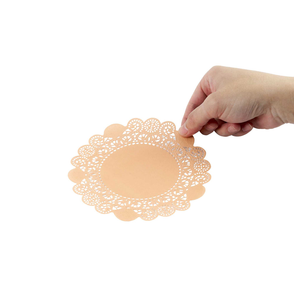 Pastry Tek Round Coral Paper Doilies - Lace - 6" x 6" - 100 count box
