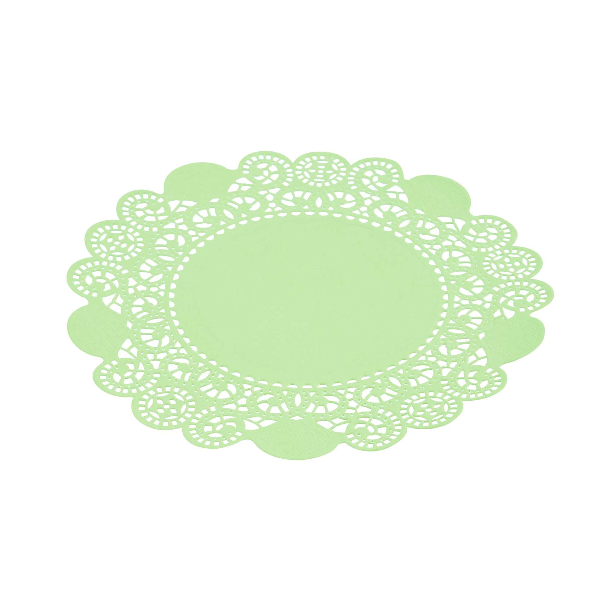 Pastry Tek Round Green Paper Doilies - Lace - 6" x 6" - 100 count box