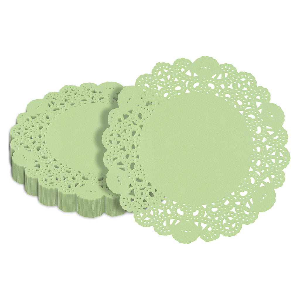 Pastry Tek Round Green Paper Doilies - Lace - 6" x 6" - 4000 count box