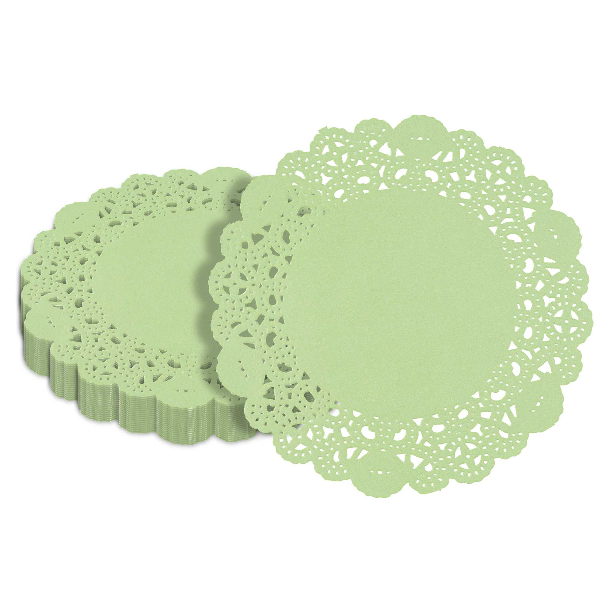 Pastry Tek Round Green Paper Doilies - Lace - 6" x 6" - 4000 count box