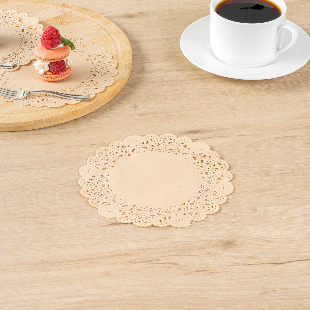 Pastry Tek Round Kraft Paper Doilies - Lace - 6" x 6" - 4000 count box
