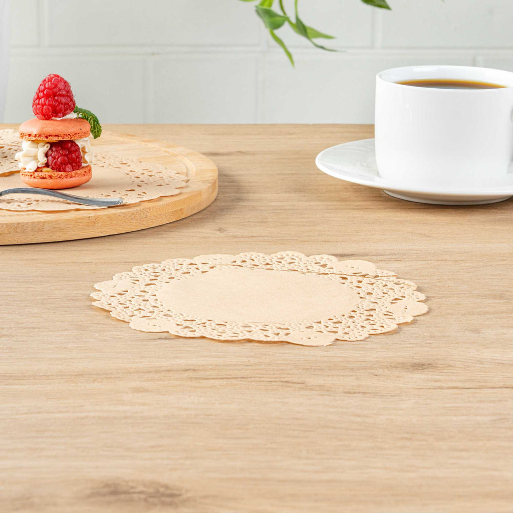 Pastry Tek Round Kraft Paper Doilies - Lace - 6" x 6" - 4000 count box