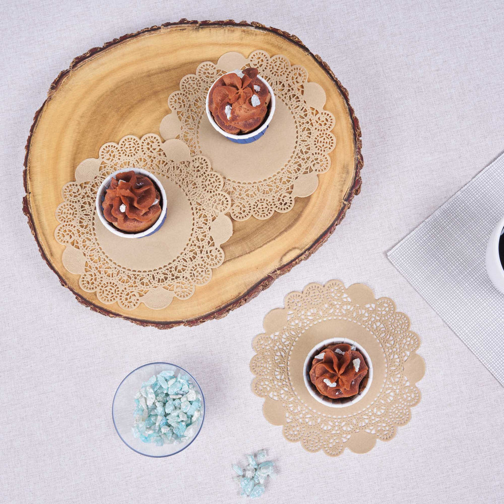 Pastry Tek Round Kraft Paper Doilies - Lace - 6" x 6" - 100 count box