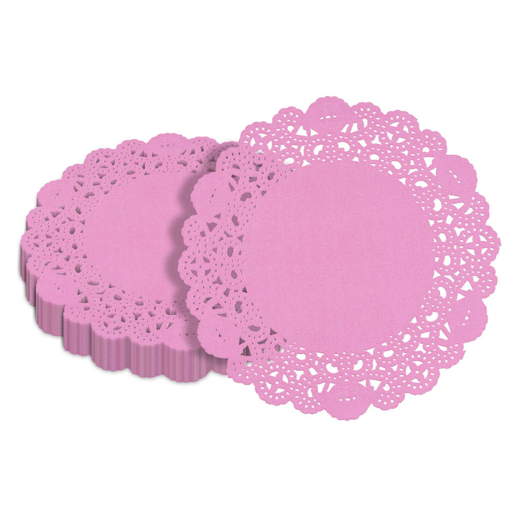 Pastry Tek Round Pink Paper Doilies - Lace - 6" x 6" - 4000 count box