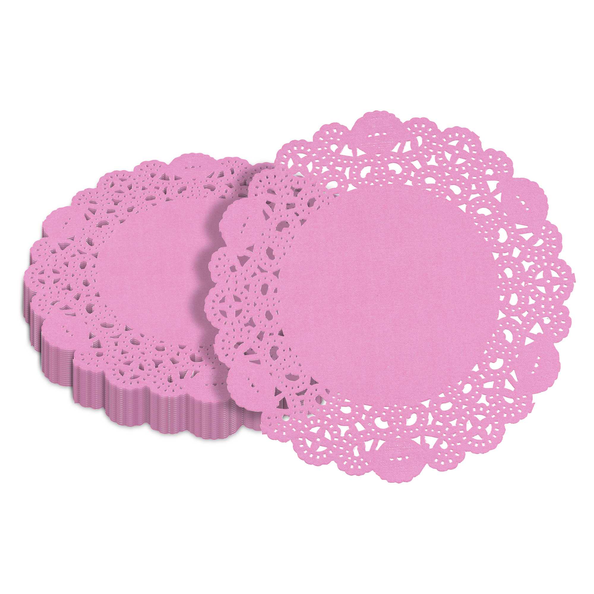 Pastry Tek Round Pink Paper Doilies - Lace - 6" x 6" - 4000 count box