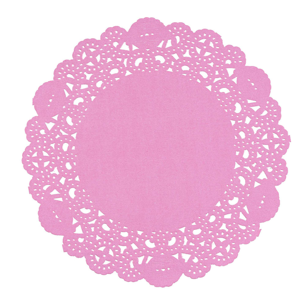 Pastry Tek Round Pink Paper Doilies - Lace - 6" x 6" - 4000 count box
