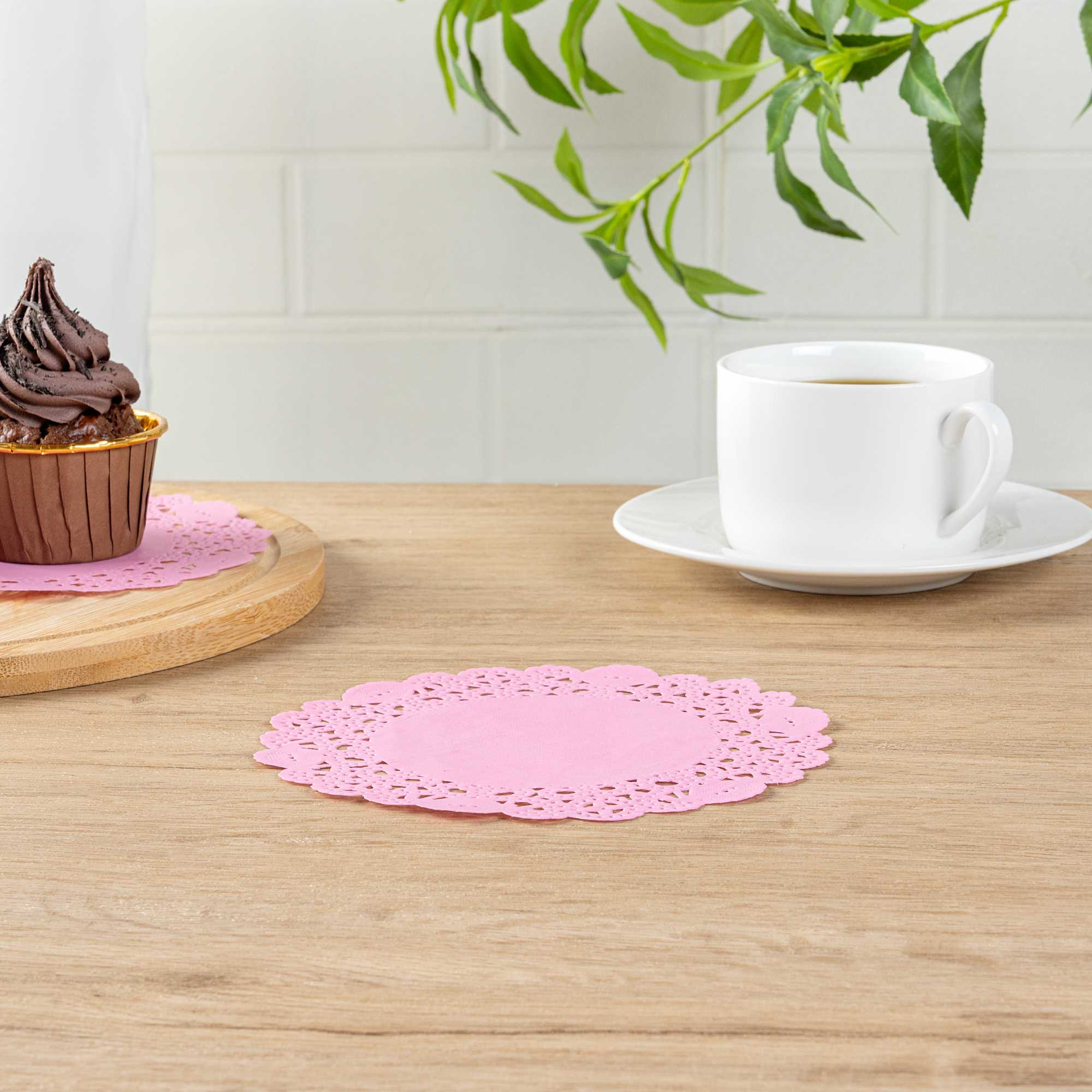 Pastry Tek Round Pink Paper Doilies - Lace - 6" x 6" - 100 count box