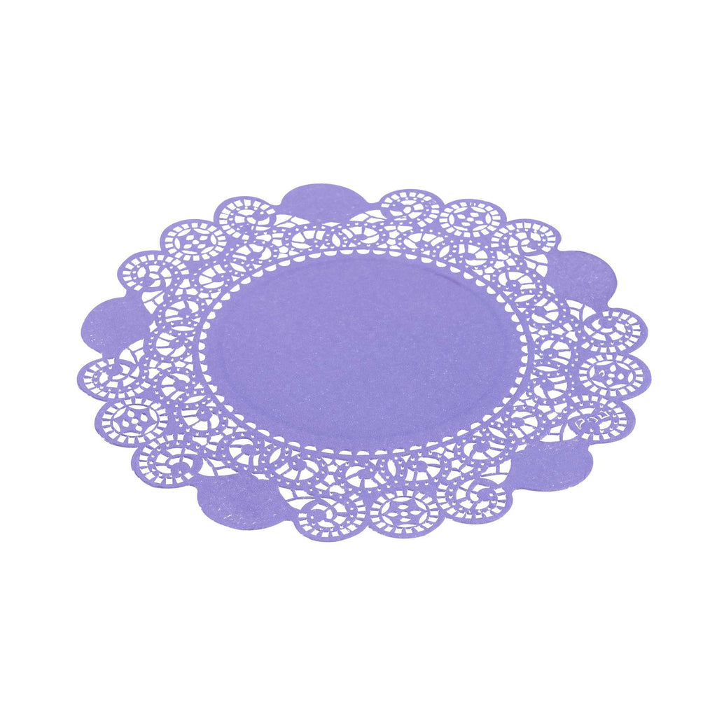 Pastry Tek Round Purple Paper Doilies - Lace - 6" x 6" - 100 count box