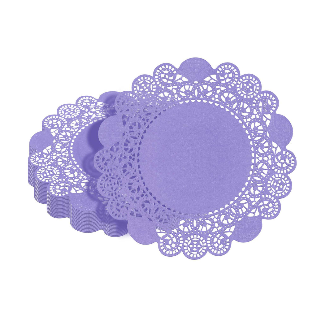 Pastry Tek Round Purple Paper Doilies - Lace - 6" x 6" - 100 count box