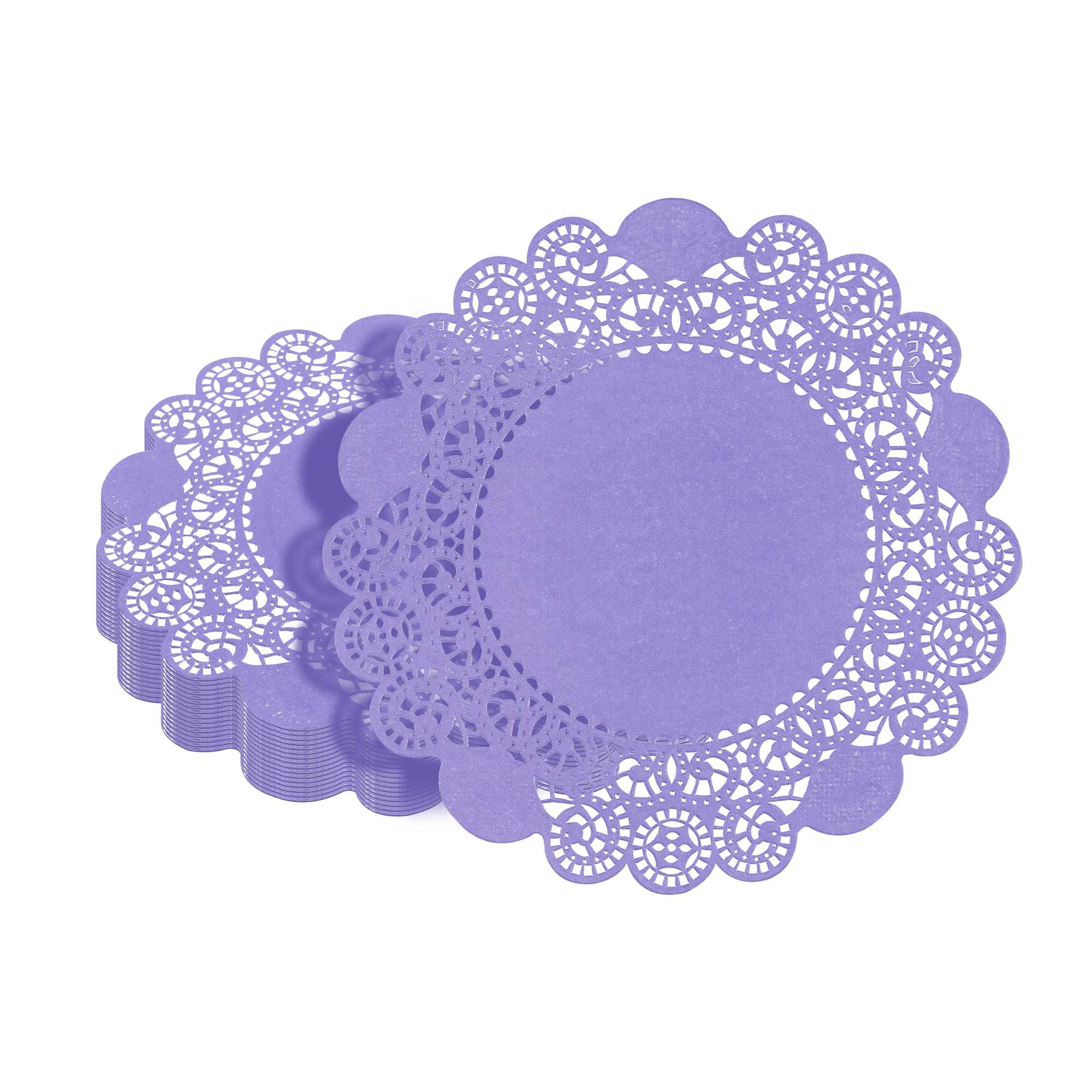 Pastry Tek Round Purple Paper Doilies - Lace - 6" x 6" - 100 count box