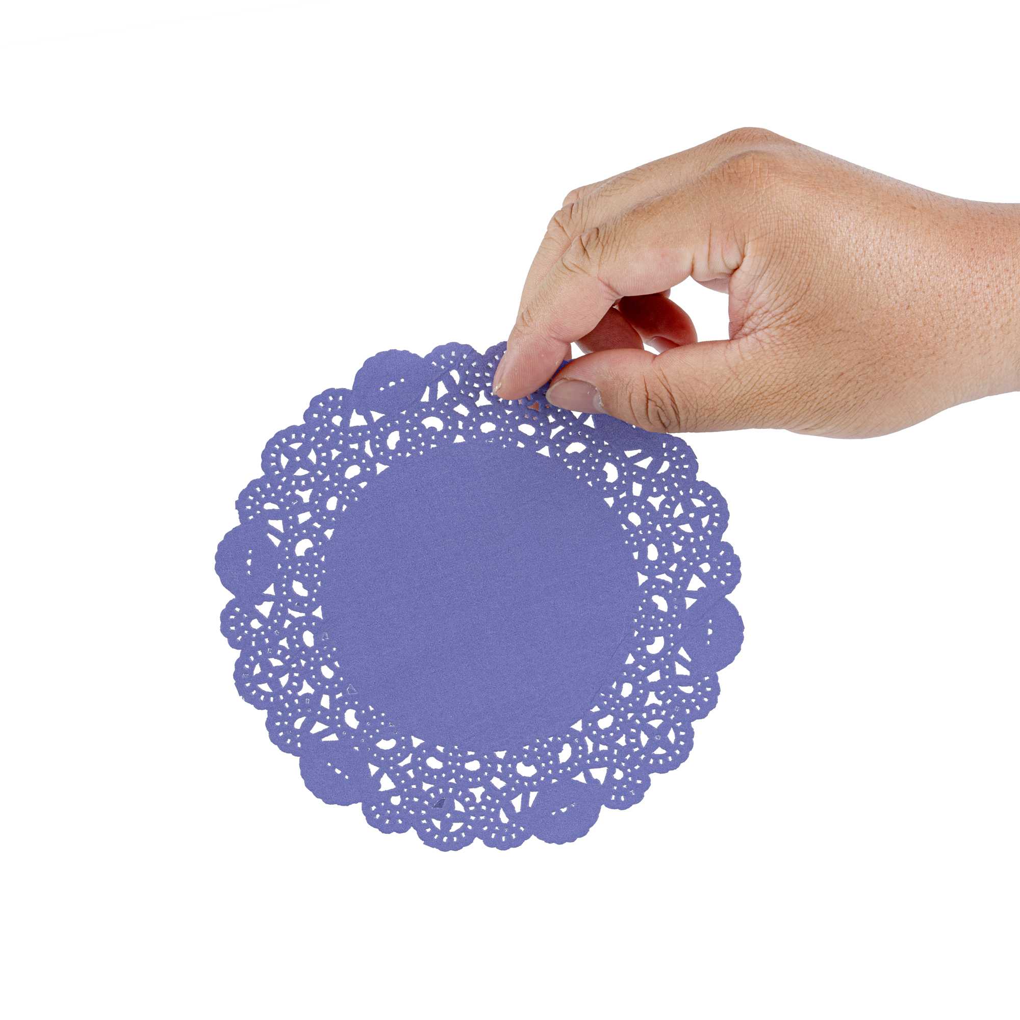 Pastry Tek Round Purple Paper Doilies - Lace - 6" x 6" - 4000 count box