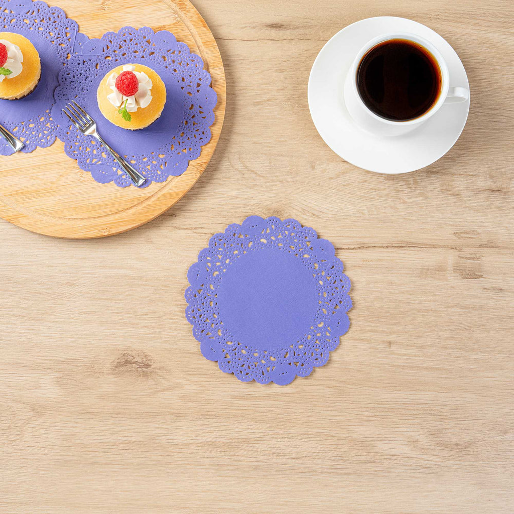 Pastry Tek Round Purple Paper Doilies - Lace - 6" x 6" - 4000 count box