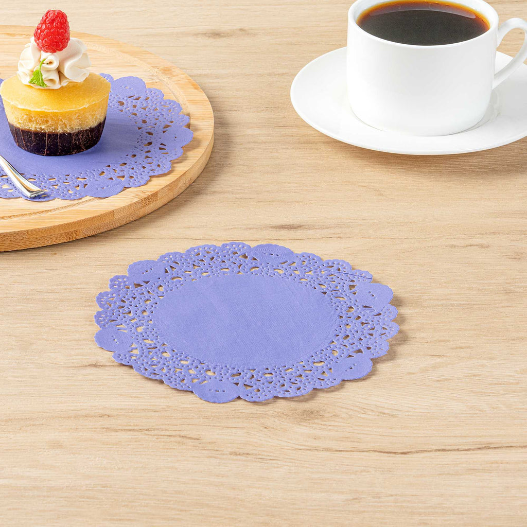 Pastry Tek Round Purple Paper Doilies - Lace - 6" x 6" - 4000 count box