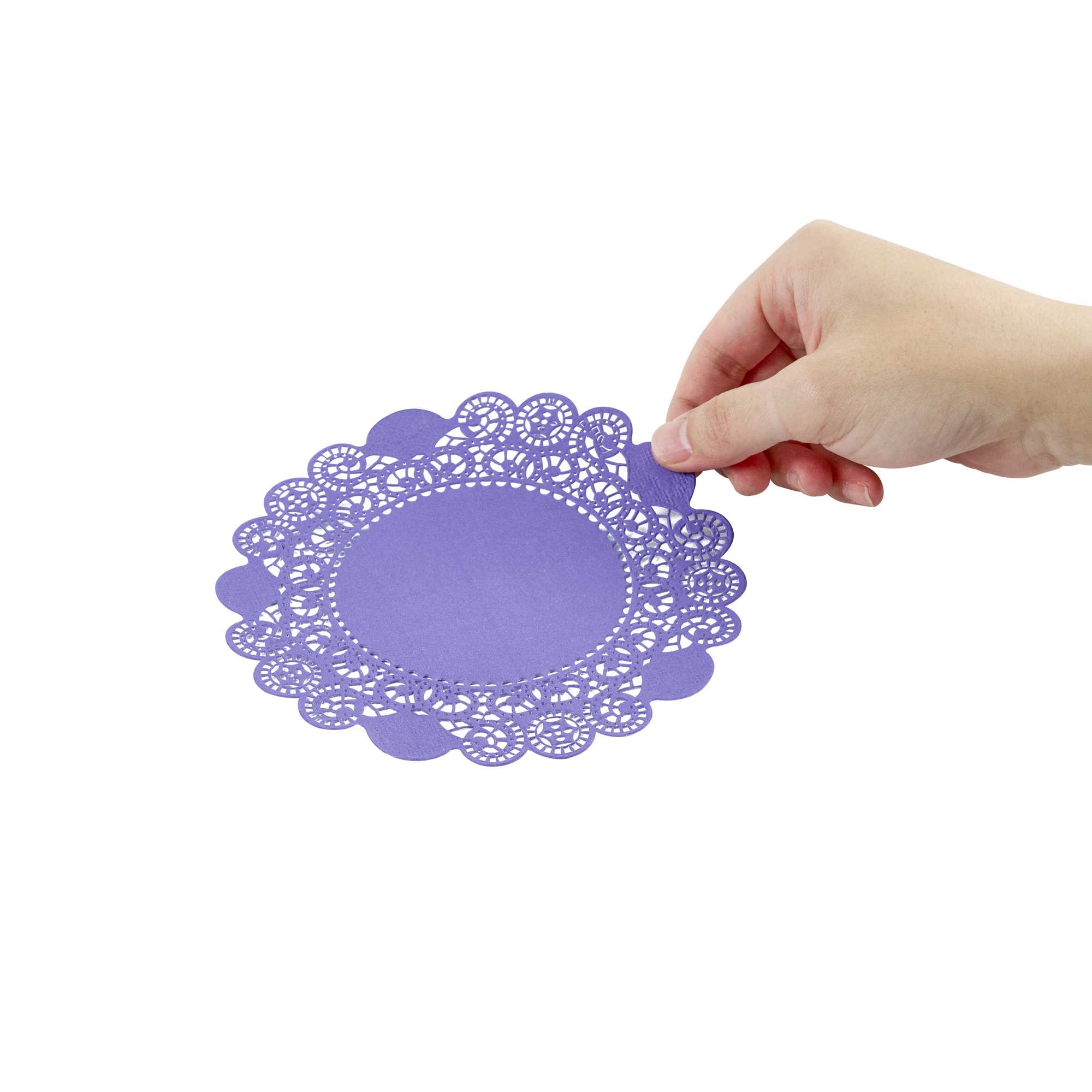 Pastry Tek Round Purple Paper Doilies - Lace - 6" x 6" - 100 count box
