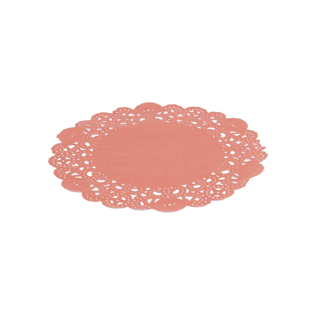Pastry Tek Round Red Paper Doilies - Lace - 6" x 6" - 100 count box