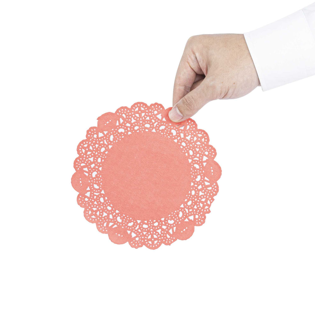 Pastry Tek Round Red Paper Doilies - Lace - 6" x 6" - 4000 count box