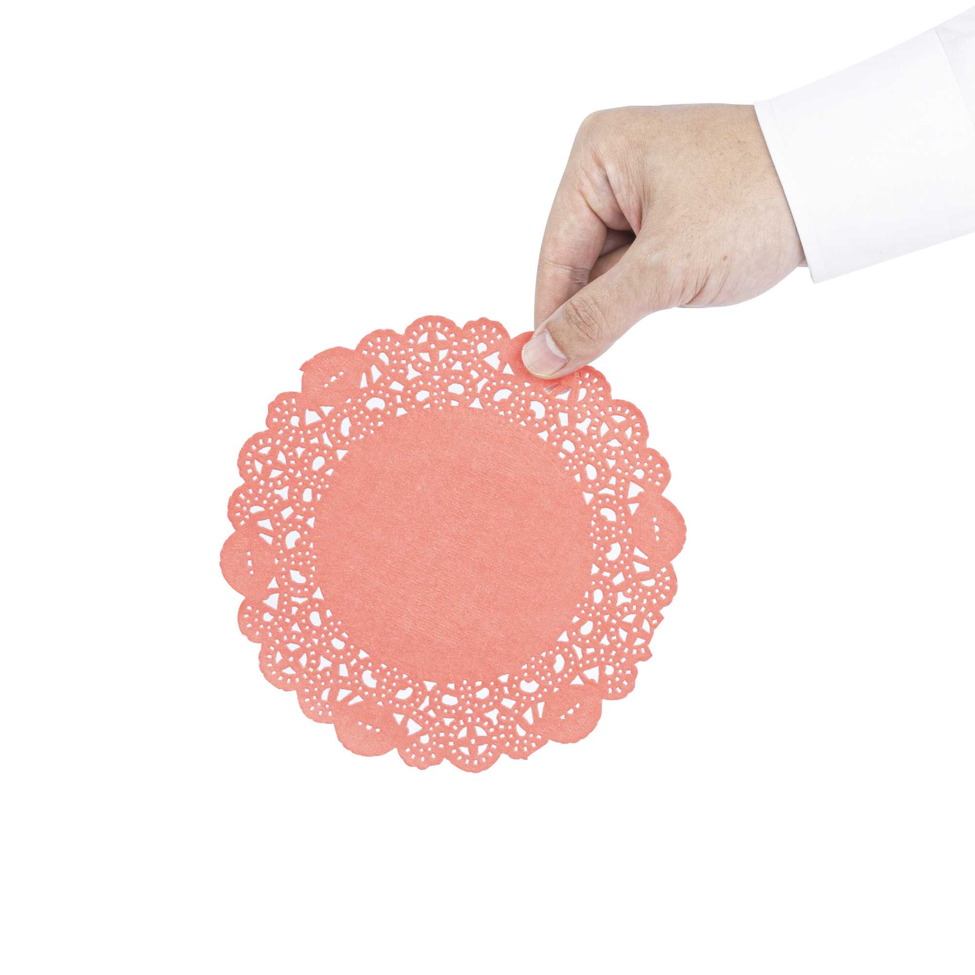 Pastry Tek Round Red Paper Doilies - Lace - 6" x 6" - 4000 count box