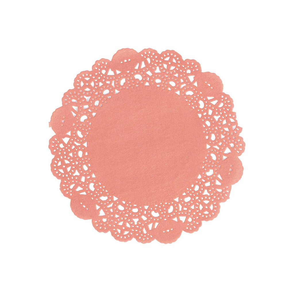 Pastry Tek Round Red Paper Doilies - Lace - 6" x 6" - 100 count box
