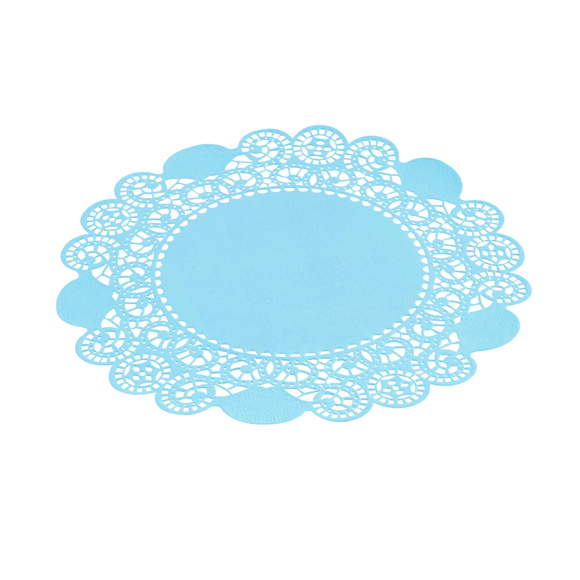 Pastry Tek Round Sky Blue Paper Doilies - Lace - 6" x 6" - 100 count box