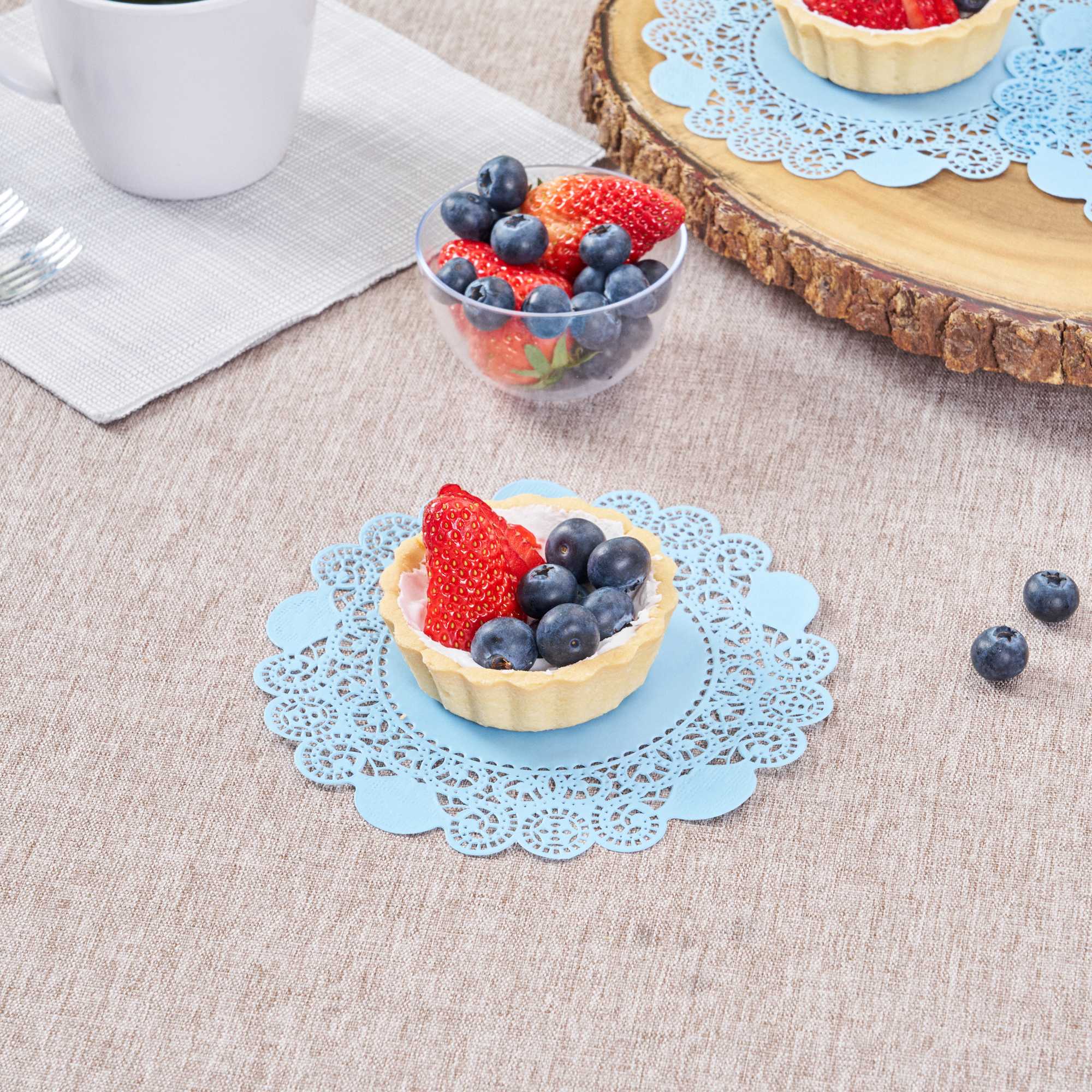Pastry Tek Round Sky Blue Paper Doilies - Lace - 6" x 6" - 100 count box