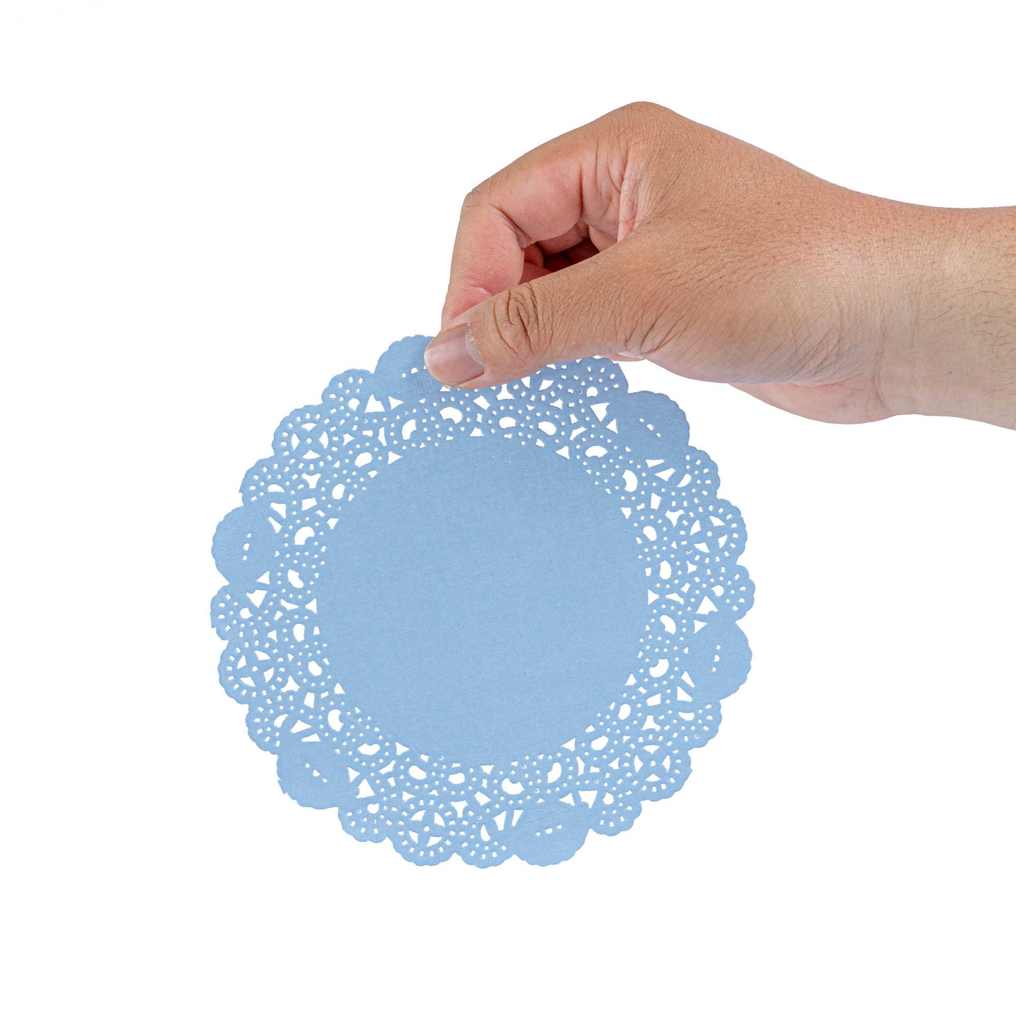 Pastry Tek Round Sky Blue Paper Doilies - Lace - 6" x 6" - 4000 count box