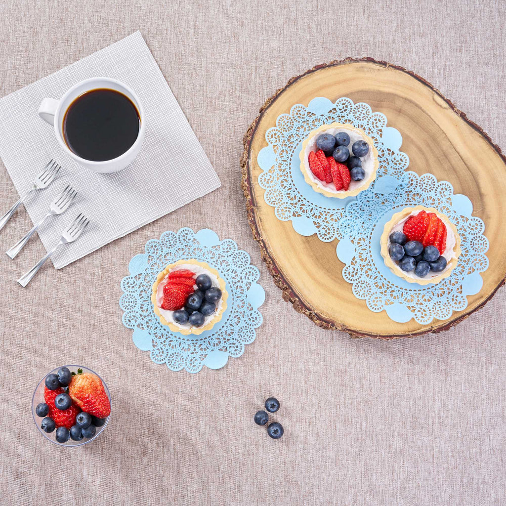 Pastry Tek Round Sky Blue Paper Doilies - Lace - 6" x 6" - 100 count box