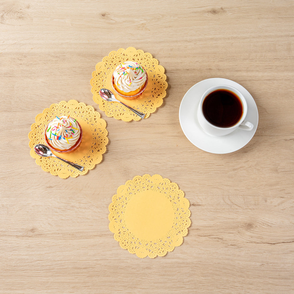 Pastry Tek Round Orange Paper Doilies - Lace - 6" x 6" - 100 count box