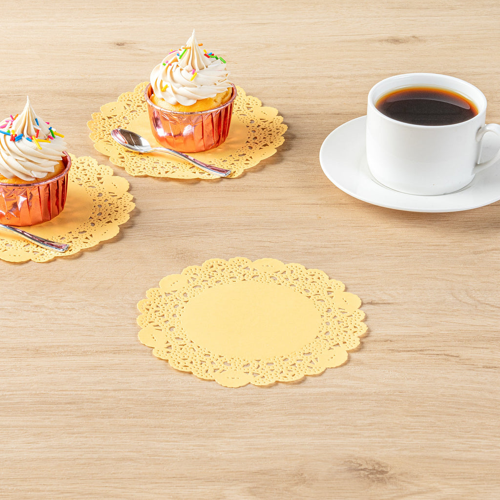Pastry Tek Round Orange Paper Doilies - Lace - 6" x 6" - 100 count box